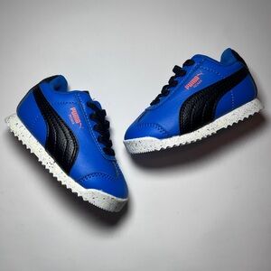 Puma Roma Size 4 4c Baby Toddler Blue and Black Sneakers Shoes